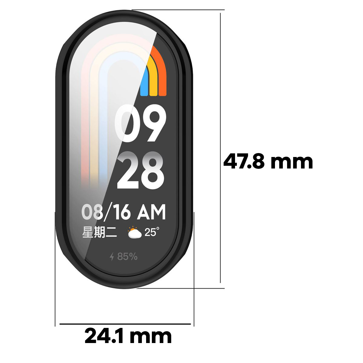 Wymiary obudowy Bizon Case Watch Felipe dla Xiaomi Smart Band 10